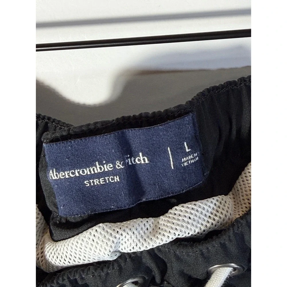 Abercrombie & Fitch Mens Black Logo Stretch Swim Trunks Shorts Large